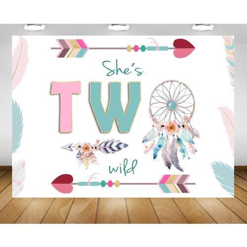 Shes Two Wild Backdrop Boho Wild Birthday Party Decoration Background 2nd Birthday Party Backdrops for Girls Photocall