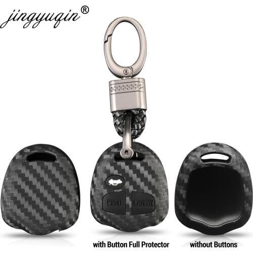 Jingyuqin Silicone Key Protective Cover Car Key Carbon Case for Mitsubishi Outlander Colt LANCER Grandis Pajero Braid Keychain