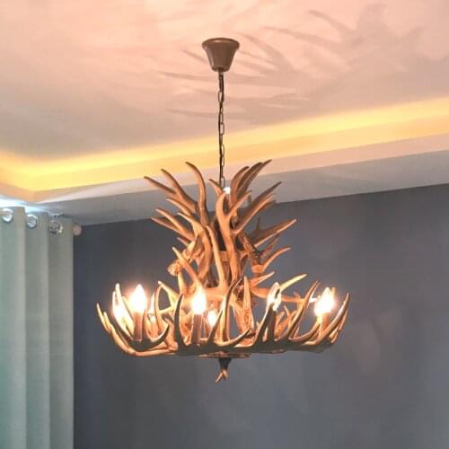 Industrial Style Horn Deer Resin Antler LED Chandelier Lighting American Retro Indoor Home Lamp Loft Rustic Decor Lustre Rustico