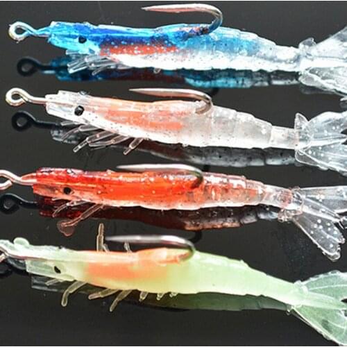 Luminous Shrimp Fake Baits Soft Simulation Prawn Lure Fishy Smell Artificial Trout Bait Single Hook Sea Fishing Tackle Lures
