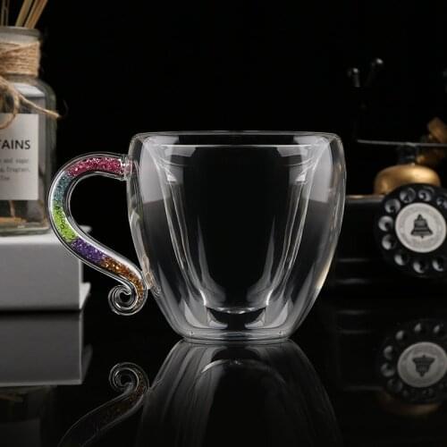 Heat-resistant Double Wall Glass Cup love shape Double Insulated Coffee Cup Glass Valentines Day Christmas Gift Drinkware