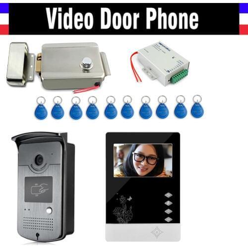 4.3" Screen Video Door Phone Intercom System Video Doorbell Kits Electric Control Door Lock + ID Keyfobs + Power