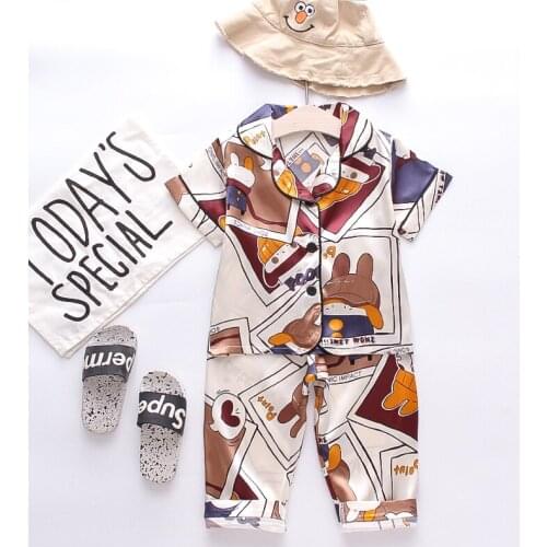 IENENS Summer Pajamas Clothes Boy Girl Sleepwear Clothing Sets Baby Short Sleeves Tops + Long Pants Kids Nightclothes Suits