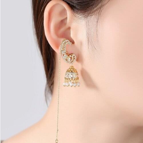 Zlxgirl Fashion Brand Mirco Paved zircon chain long Earrings for women gifts fashion Indian And Dubai gold stud earrings