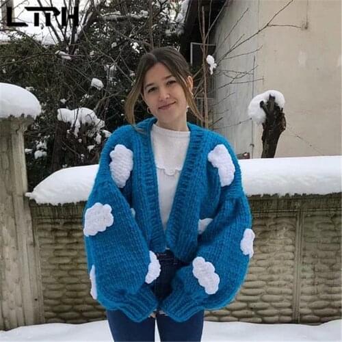 LTPH ins cardigan sweaters women strawberry outwear oversized loose casual thick crochet knitted sweater 2021 autumn winter new