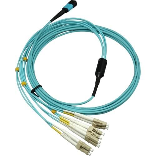 1 Meters Female MPO/MTP -LC OM3 8 Strands 8 Core LC Multi-mode Fiber Optical Cable for QSFP+SR Module Type-B AQUA 50/125um