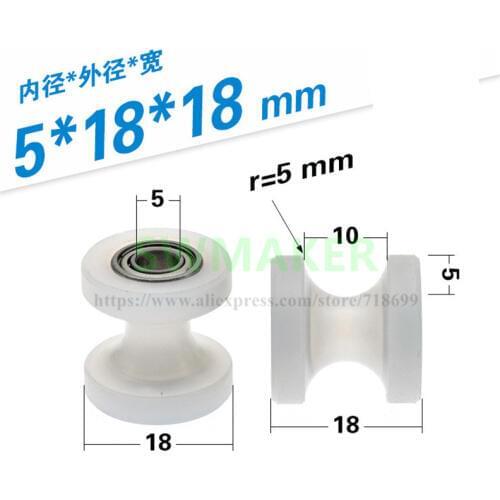 1pcs 5*18*18mm PA6 nylon, bearing pulley, MR115 roller idler, 10mm track guide wheel