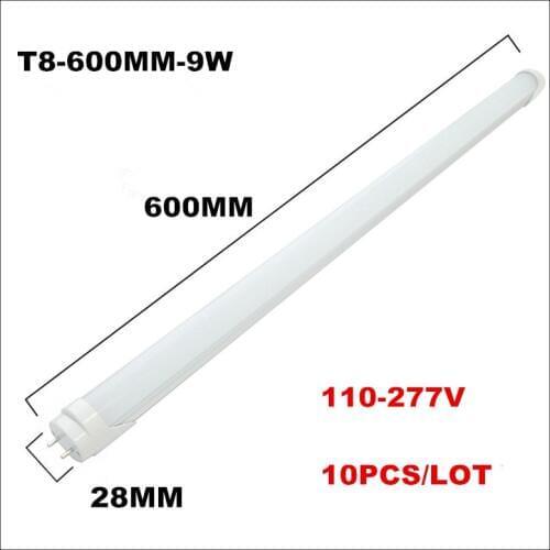 10PCS/LOT 2FT T8 G13 LED Tube 9W 600MM 0.6M AC110-277V LED Bulb Lights Cold White/Warm White LED Tube Light