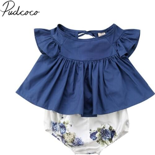 2019 Baby Summer Clothing Cute Newborn Infant Baby Girl Tops Shirts Dress Floral Harem PP Short Pants Floral Clothes 2Pcs Sets