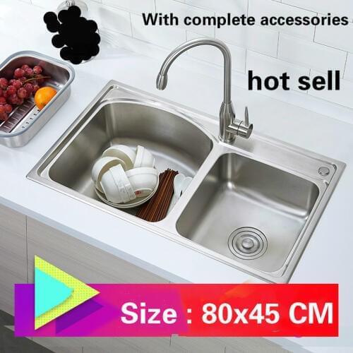 Free shipping Fashionable kitchen sink 0.8 mm thick food grade 304 stainless steel single slot hot sell 80x45 CM