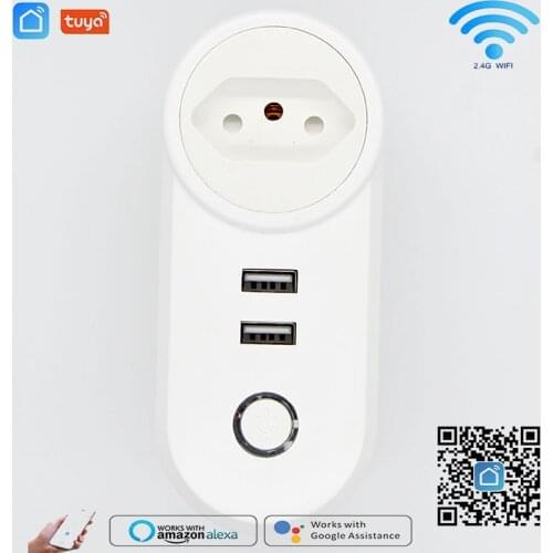 2pcs New Wifi Smart Plug 16A Tuya USB BR EU UK FR Wireless Power Remote Control Timer Charger Socket Alexa Google Home Wholesale