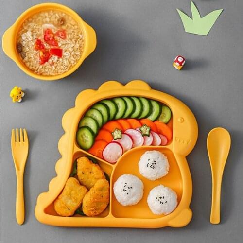 Baby Eating Training Dinnerware Kit Food Grade Feeding Bowl Dinner Kids Anti-Hot Dinnerware Training Plate Tray Kids DisheS