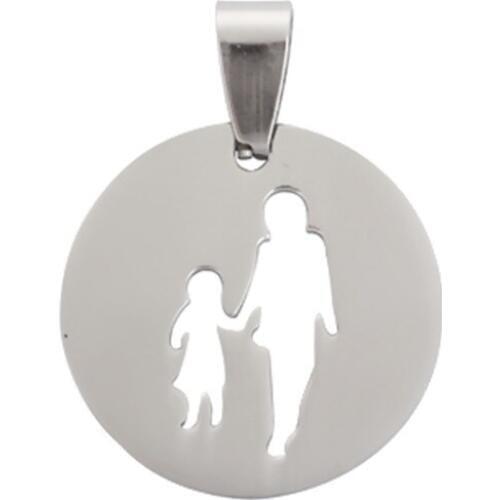 DoreenBeads Fashion Stainless Steel Family Jewelry Pendants Mother And Child Silver Color Round Jewelry DIY 30mm x 23mm, 4 PCs