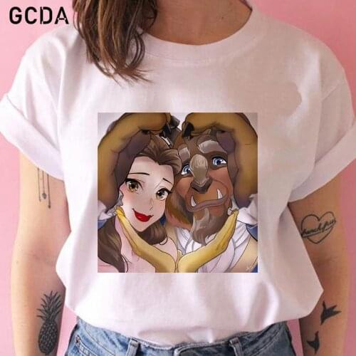 Disney Couple Series T-Shirt For Unisex Tops Tees Funny Belle Princess and Prince Lovers Print Casual Beauty and the Beast Tshir