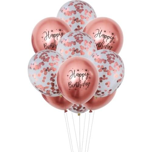 GIHOO 10pcs 12inch Metal Happy Birthday Balloon Rose Gold Confetti Chrome Balloons for Baby Shower Birthday Party Decorations