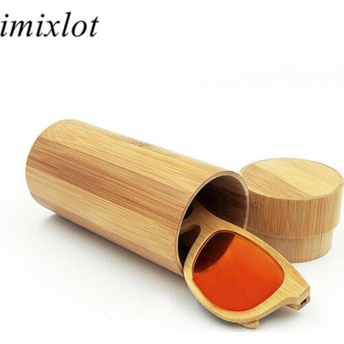 Imixlot Newest Simple Creative High-grade Handmade Round Bamboo Sunglasses Case Unisex Retro Wooden Eyewear Kit