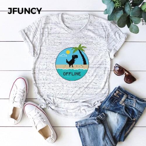 JFUNCY Funny Dinosaur Graphic Tees Women Tops 100% Cotton Summer T-shirt Plus Size Short Sleeve Woman Shirts Lady Casual Tshirt