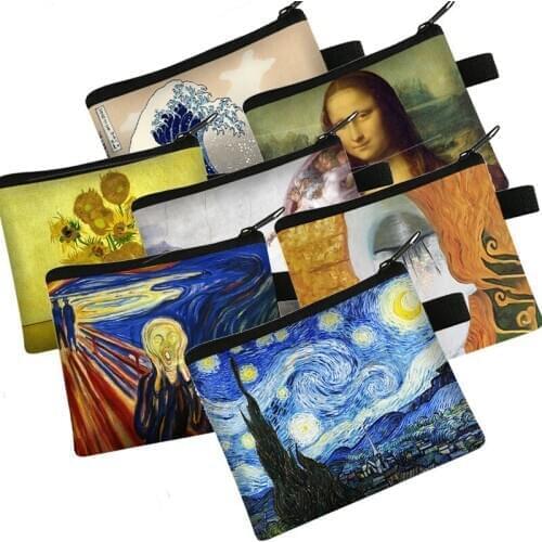 Classic Creative Coin Purse Oil Painting Starry Night / David / Mona Lisa Change Purse Lady Card Holding Small Square Wallet