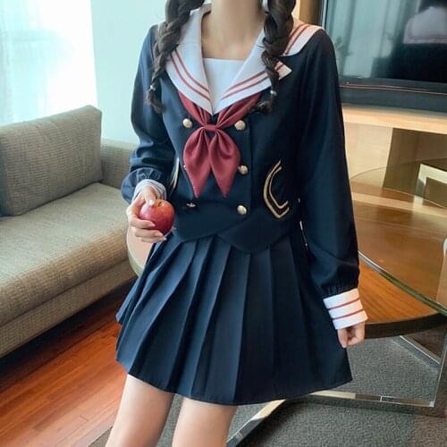 Cosplay Girls 2 Piece Set Autumn JK Student Uniform Sailor Suit Sexy Bow Party Women Japan Anime Costume Pleated Skirts