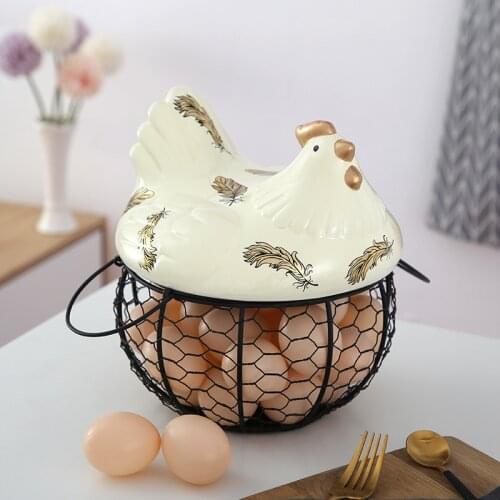Kitchen Egg Storage Basket Creative Sundries Organizer Household Egg Vegetable Basket Ceramic Iron Storage Items Container Decor