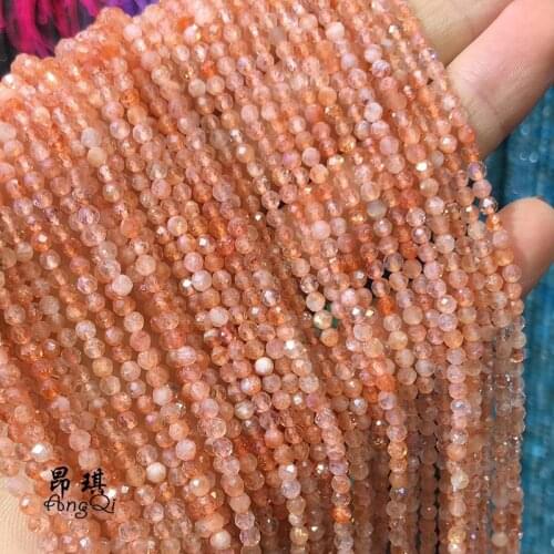 2-4mm Natural stone Small Beads round gold Natural sunstone beads Micro spacer gem beads tiny faceted section loose stone beads