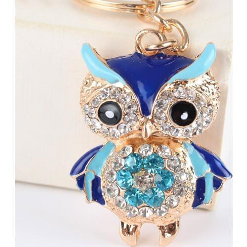 Cute Owl Crystal Key Chains Rings Holder For Women Flower Rhinestone Purse Bag Buckle Pendant For Car Keyrings KeyChains