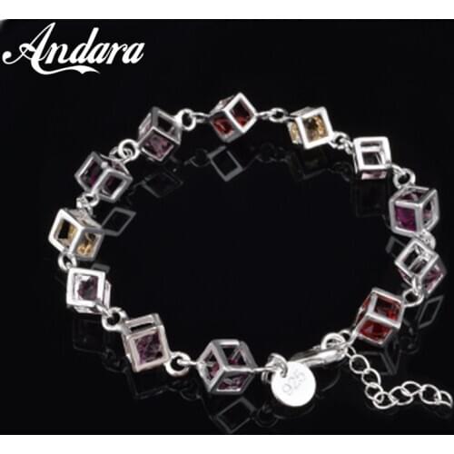 Fashion Jewelry 925 Sterling Silver Bracelet Cubic Zirconia Bracelet Color Woman Jewelry Gift