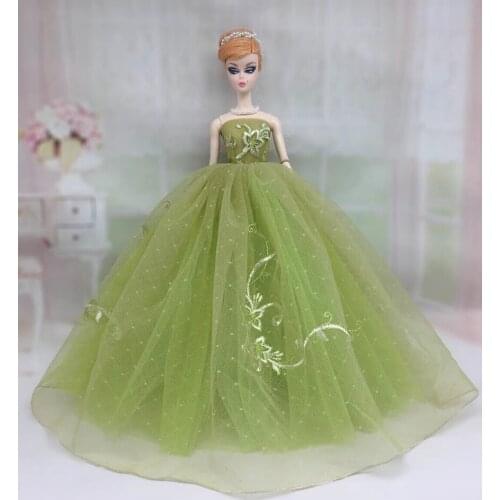 11.5" Doll Outfit Green Floral Wedding Dress For Barbie Doll Clothes Princess Gown Evening Dresses 1/6 BJD Dolls Accessories Toy