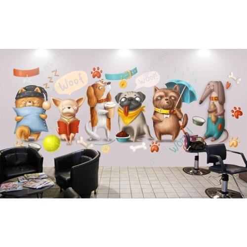 Custom mural 3d photo wallpaper Hand drawn fashion cartoon animal pet shop beauty salon living room 3d wall murals wallpaper