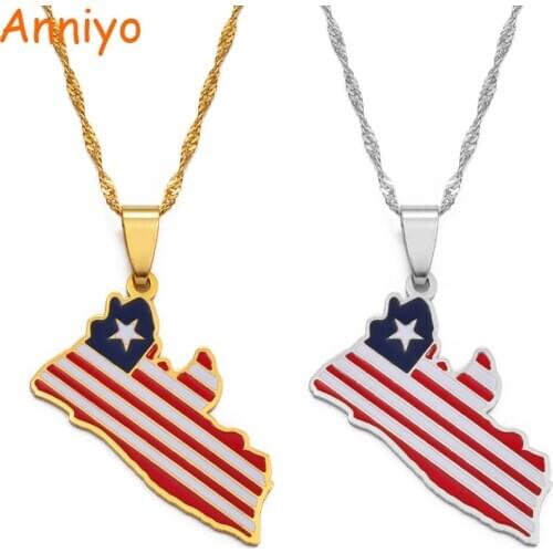 Anniyo Liberia Country Map Flag Pendant Necklaces Silver Color/Gold Color Charm Liberian Maps Jewelry #169021