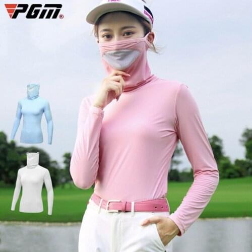 PGM Golf Women T-Shirts Ice Silk Bottoming Summer Long Sleeve Lady Shirts with Sunscreen Mask Womens Clothing YF339 Wholesale