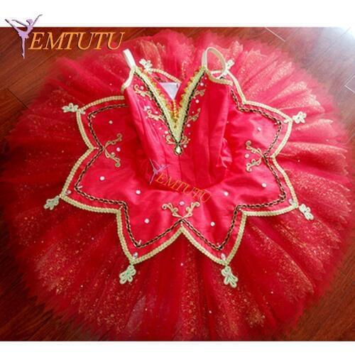 Don Quixote Professional Ballet Tutu Red Black Gold Ballet Stage Costume Spanish Esmeralda Performance Pancake Tutus Custom Made