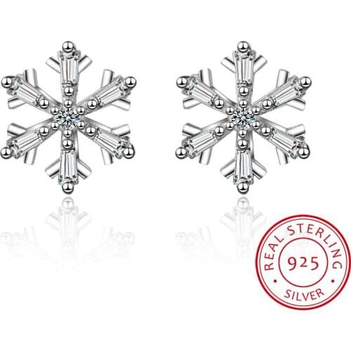 2019 New Design Free Shipping Fashion 925 Sterling Silver Crystal Snowflake Stud Earrings Jewelry Pendientes Brincos