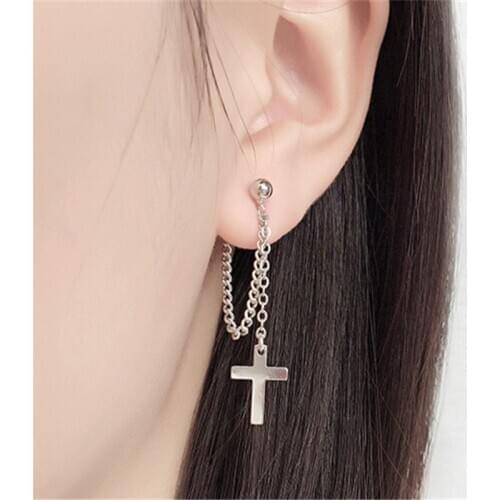 925 Solid Sterling Silver Cross Tassel Charm Drop Earrings for Women Jewelry Party Accessories pendientes Brincos eh1034