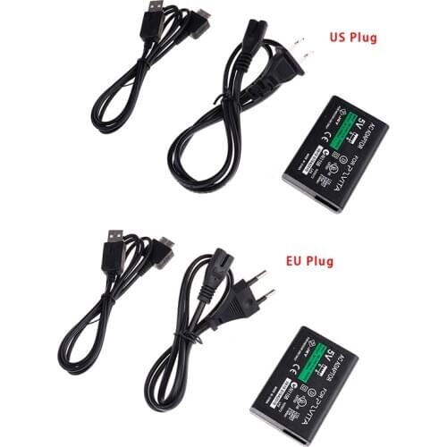 Eu Plug For PS Vita PSV AC Power Adapter Supply Convert Charger + USB Data Cable Drop Shipping