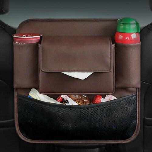 Car Seat Back Storage Bags PU Leather Car Hanging Bag Water Proof Backrest Net Pocket Multi-function Rack Shelf For Traveling