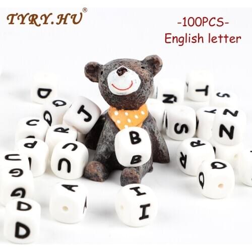 TYRY.HU 100Pcs/lot Alphabet Letter Beads Baby Teether Silicone Teething Beads For Necklace English Beads Pacifier Chain