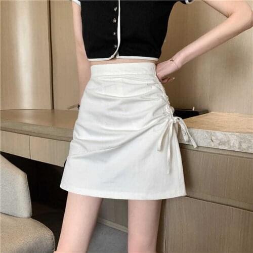 FESTY KARY Fashion Summer Women Skirts 2021 Shirring Solid Color A Line High Waist Skirt for Girls Casual Mini Skirt Women