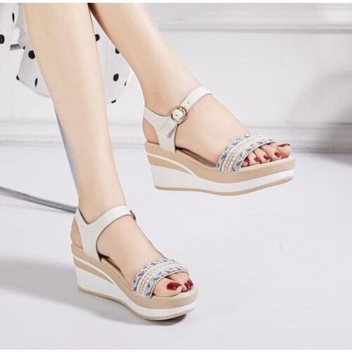 2021 Women Ladies Women Fish Mouth Non-slip Platform Slope High Heels Sandals Buckle Strap Sandals Outdoor Style for Women