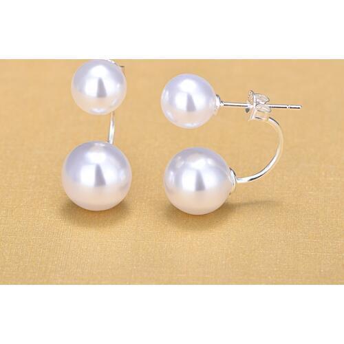 925 Sterling Silver Double Side Simulated Pearl Stud Earrings For Women Fashion Jewelry 2018 Gifts