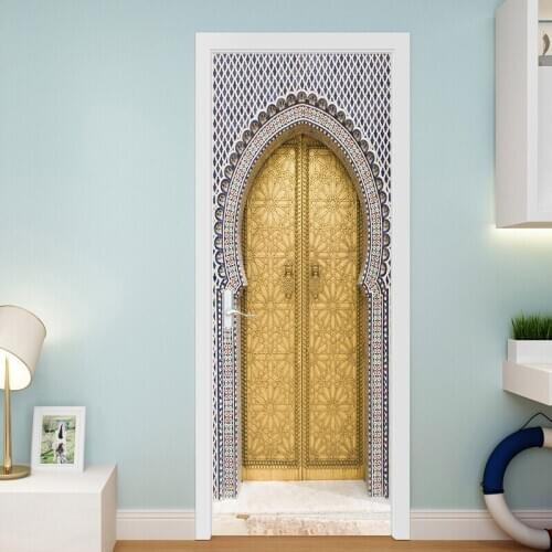 Golden Palace Gate DIY Door Wall Stickers Home Decor Living Room Kids Room Porch Art Mural Self-adhesive Removable Wall Poster