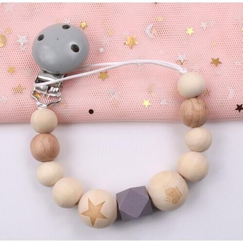 1Pcs Infant Supplies Auxiliary Food Pacifier Holder Chain Silicone Wooden Kids Gift Anti-lost Muticolors Baby Teether Chain