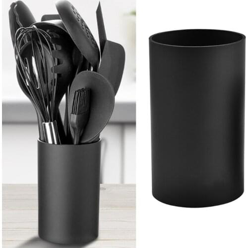1 Pc Kitchen Utensil Holder Black Plastic Cylinder Storage Tableware Drying Canister Cutlery Organizer Flatware Tools