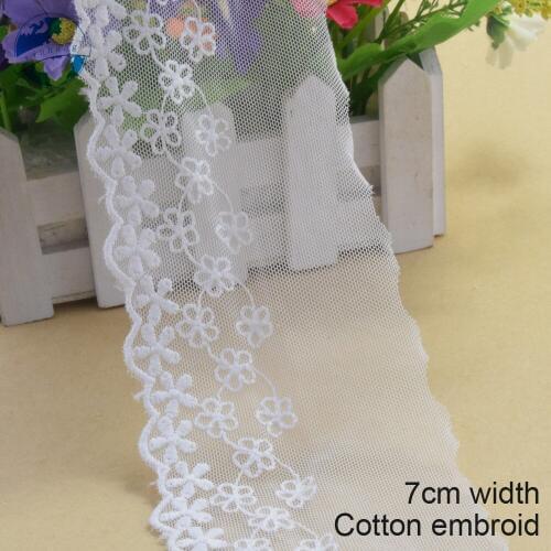 10yards 7cm wide white lace cotton embroid lace sewing ribbon fabric guipure diy trims wedding lace DIY Garment Accessories#3352