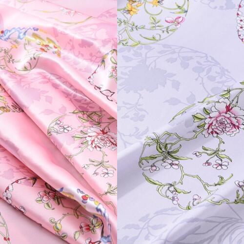 114CM Wide 19MM Traditional Print Light Blue Pink Silk Crepe Plain Fabric for Summer Dress Shirt Scarf H017