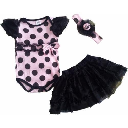2018 Polka Dot Baby Girls Clothes Suit Lace Layer Baby Bodysuit hairband Skirt baby clothing girl skirts bebes Jumpsuits