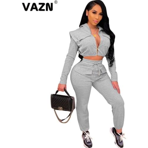 VAZN 2021 Special Design Solid Zippers Bandage Fashion Elegant Sexy High Street Set Sport Women Young Energetic Set