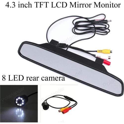 4.3 inch TFT LCD 2 VA input 480*272 Mirror Monitor with backup 8 LED IR night vision Waterproof Rear view camera