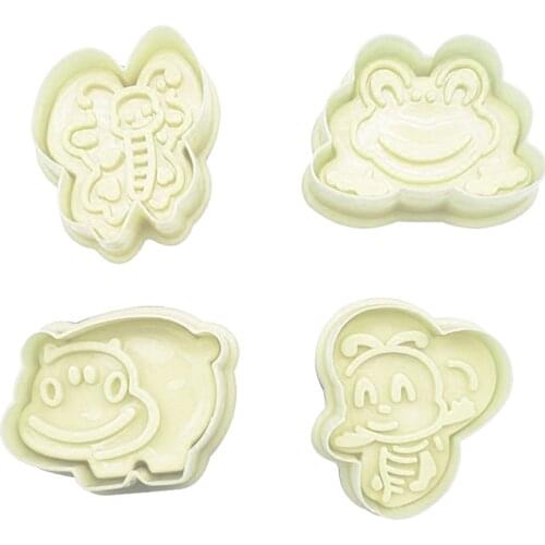 4Pcs/Set Rabbit, chicken Plunger Fondant Cutter Sugarcraft Cake Decorating Tools DIY Cookie Stamper Baking Accessories Round