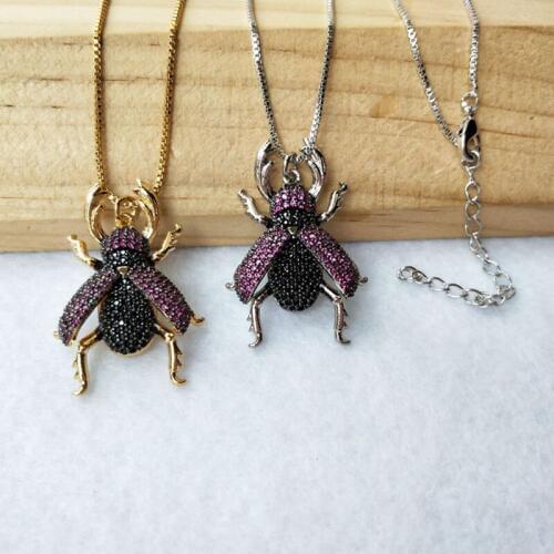 6 Pieces Mix Color Micro Pave burgundy CZ zircon Lucanidae Insect charm Pendant Jewelry Findings DIY necklace for Women NK360